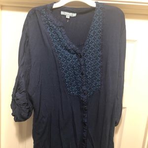 Denim 3/4 length button up shirt